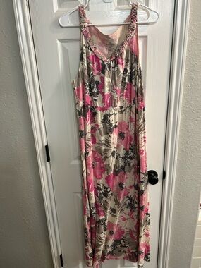 Sonoma Life Style Womens 1X pink gray floral tropical tank maxi dress